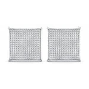 Exaggerated square zircon-plated white gold stud earrings