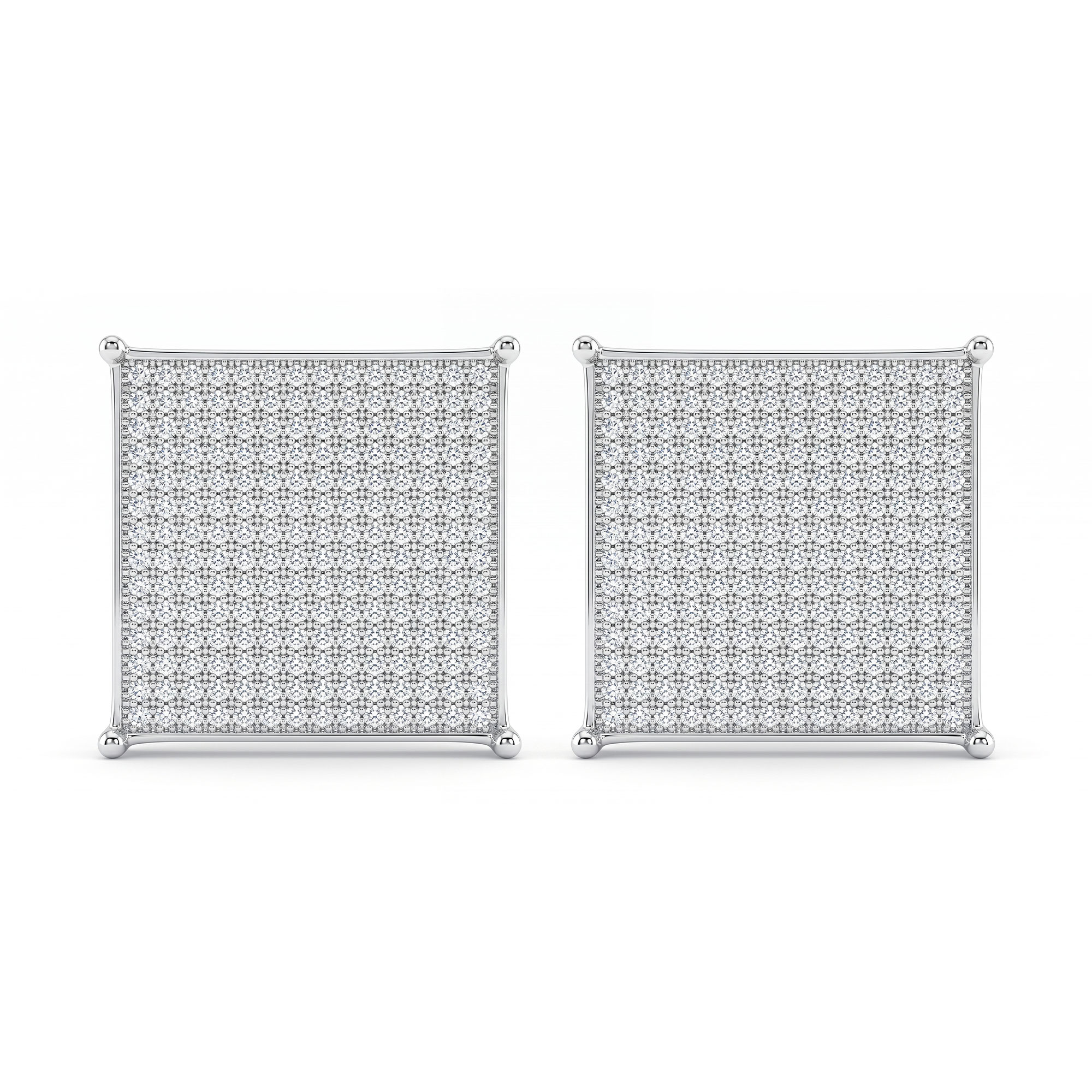 Exaggerated square zircon-plated white gold stud earrings