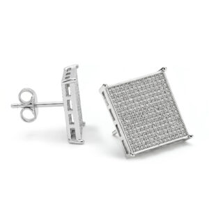 Exaggerated square zircon-plated white gold stud earrings